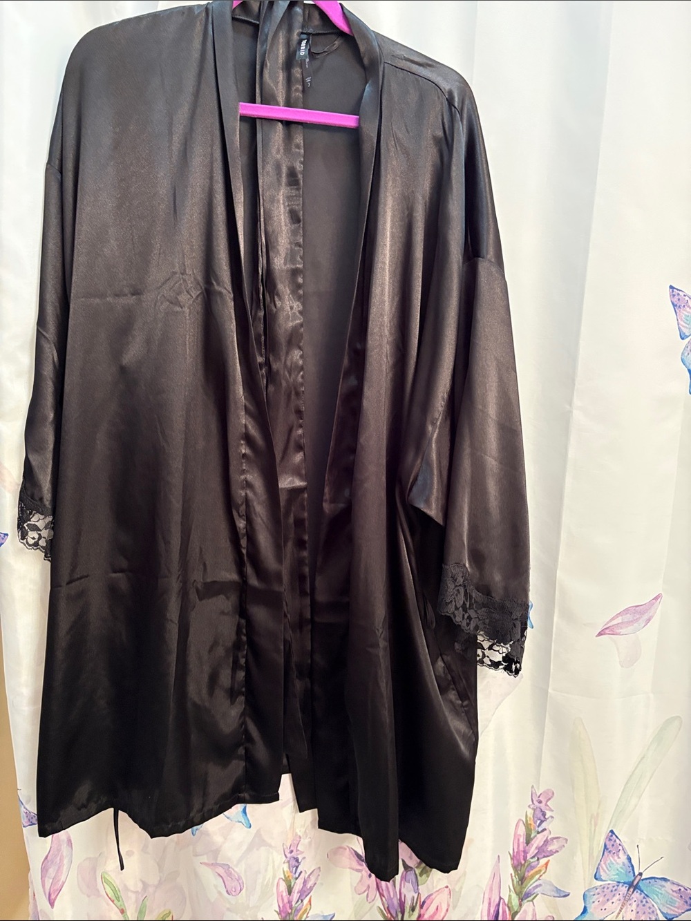 Black Satin Lace-Trim Robe - Women Intimates & Sleepwear Torrid size 3